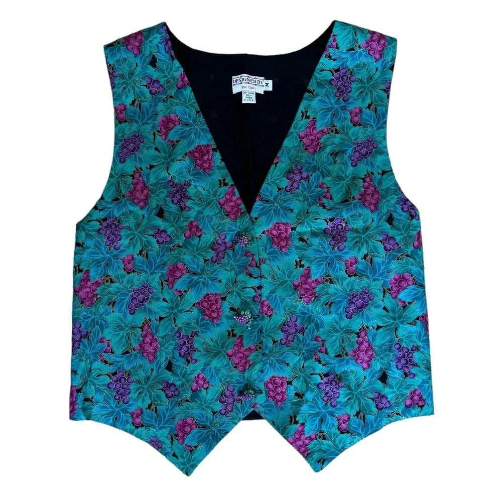 Designed BY Too Cute! Vintage Vest Grape Wines Design V-neck Sleeveless M